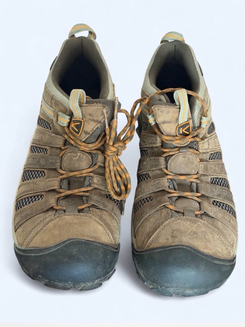 Keen Men's Brown Trail Sneakers with Orange Trim